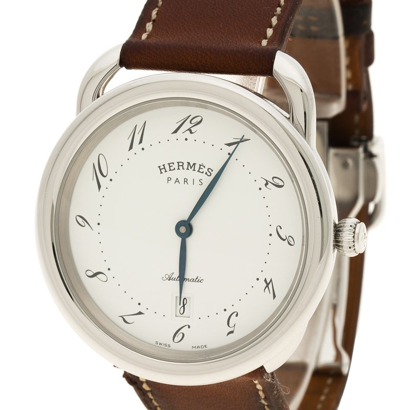 Hermes White Stainless Steel Arceau AR7.710 Men's Wristwatch 41 mm