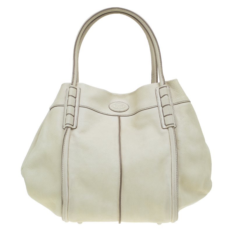 Pre Owned Tod's Cream Leather Shade Tote