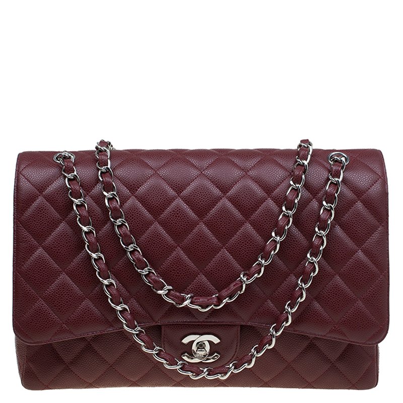 Chanel Burgundy Quilted Caviar Leather Maxi Classic Single Flap Prevnext