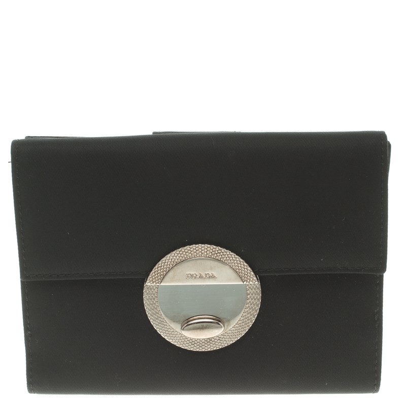Pre Owned Prada Black Nylon Compact Wallet