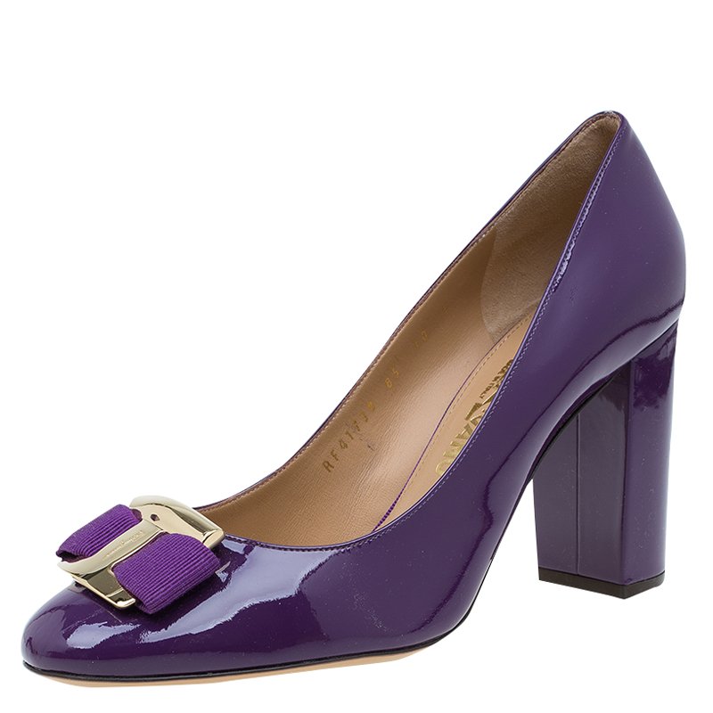 purple block heel pumps