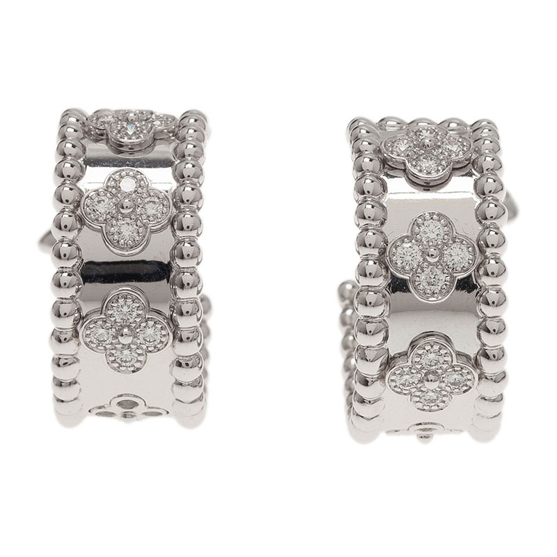 Van Cleef Arpels Perlée Clover Diamonds White Gold Hoop Prevnext