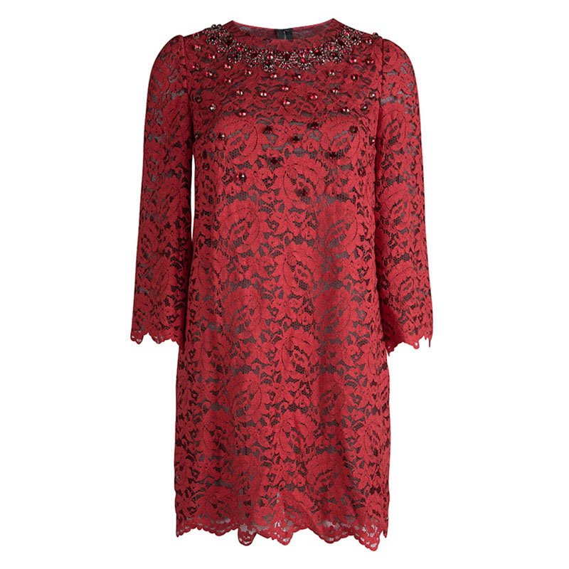 Dolce And Gabbana Red Lace Embellished Long Sleeve Shift Dress S Dolce And Gabbana Red Lace Embellished Long Sleeve Shift Dress S Nextprev Prevnext