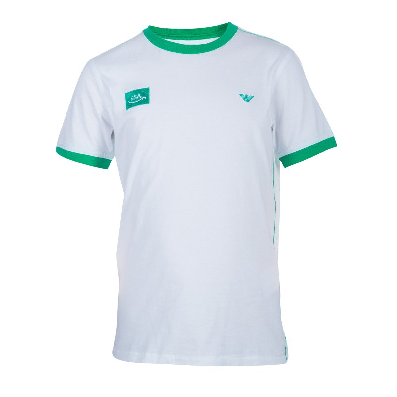 Pre Owned Armani Junior White Logo Embroidered Crew Neck T Shirt 10 Yrs