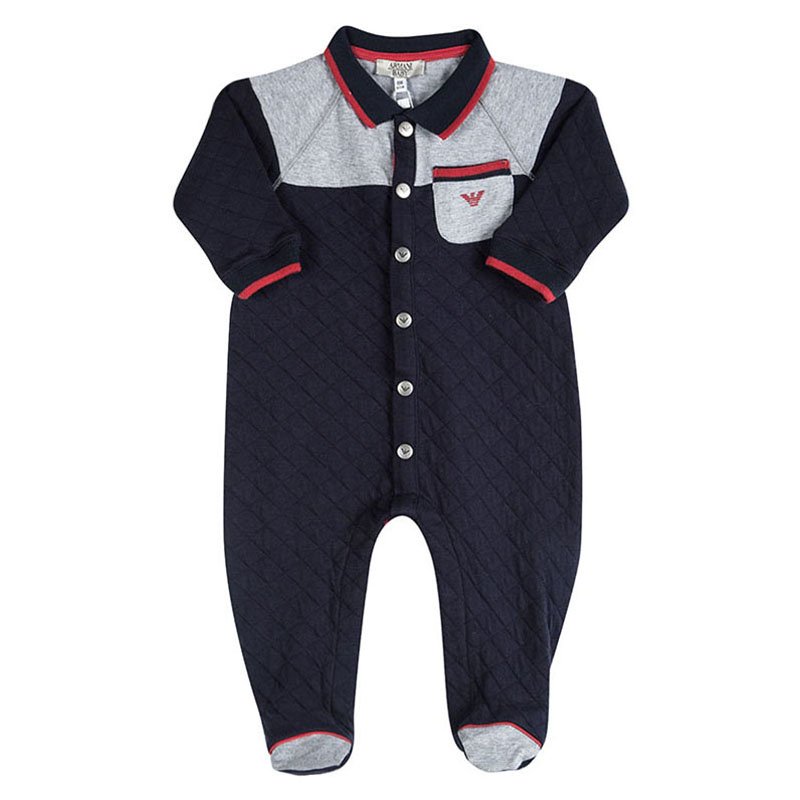 Armani Baby Navy Blue Quilted Long Sleeve Onesie 6 Months Armani Junior |  TLC