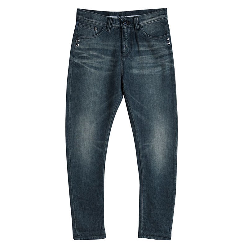 Pre Owned Armani Junior Washed Distressed Denim Studded Pocket Detail Skinny Jeans 11 Yrs