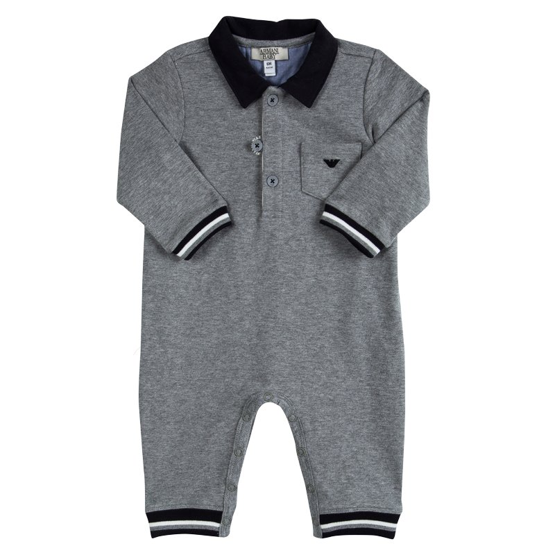 Armani Baby Grey Jersey Contrast Trim Onesie 6 Months Armani Junior | TLC