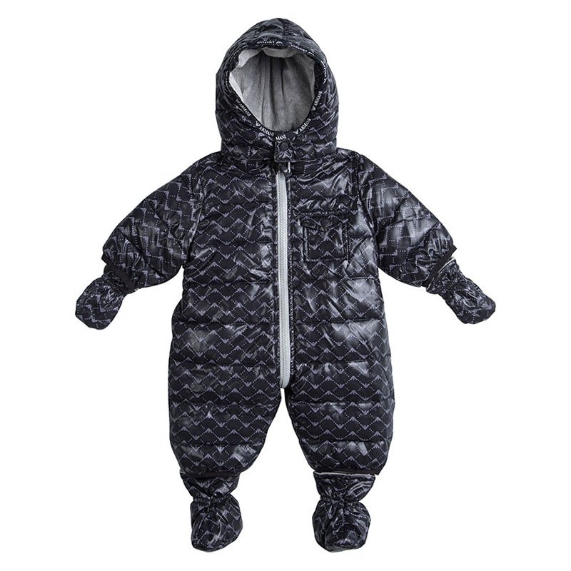 Pre Owned Armani Baby Navy Blue Logo Printed Hooded Snowsuit , Booties and Gloves Set 1 Month