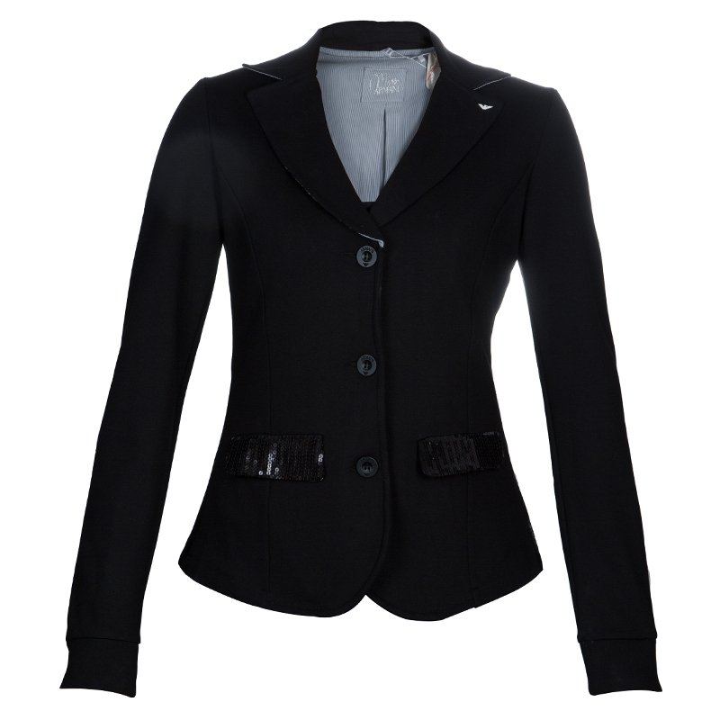 Pre Owned Armani Junior Black Sequin Detail Blazer 14 Yrs