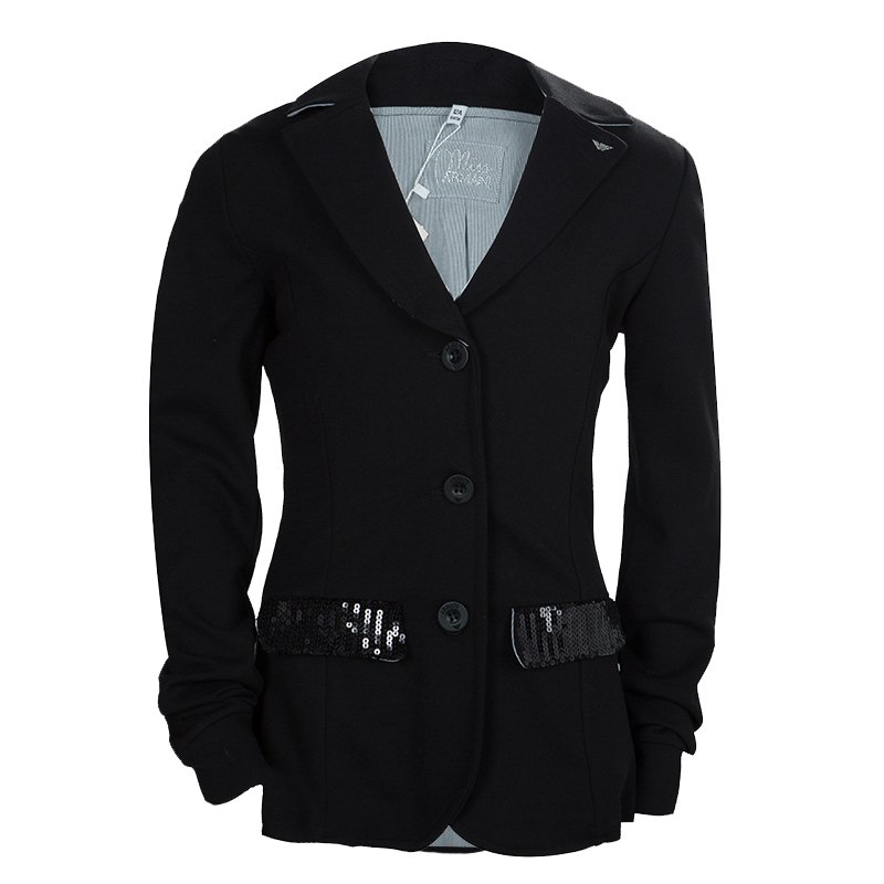 Pre Owned Armani Junior Black Sequinned Faux Pocket Detail Blazer 12 Yrs