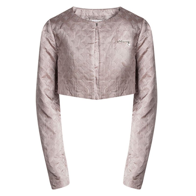 Pre Owned Armani Junior Beige Diamond Jacquard Long Sleeve Bolero Jacket 10 Yrs