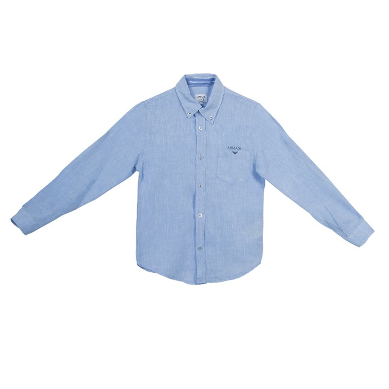 Armani Junior Blue Long Sleeve Buttondown Linen Shirt 7 Yrs
