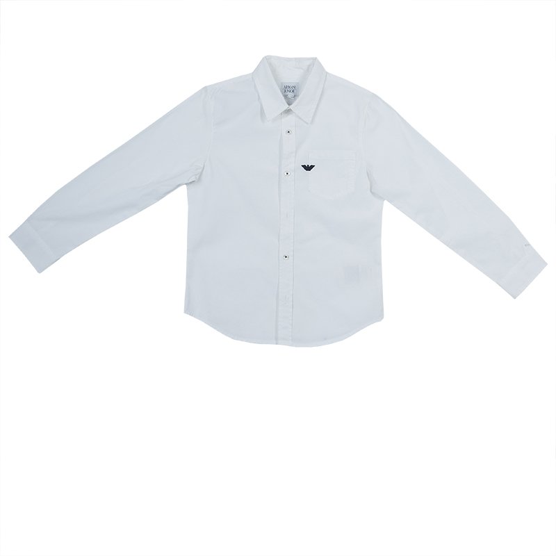 Armani Junior White Long Sleeve Buttondown Cotton Shirt 7 Yrs
