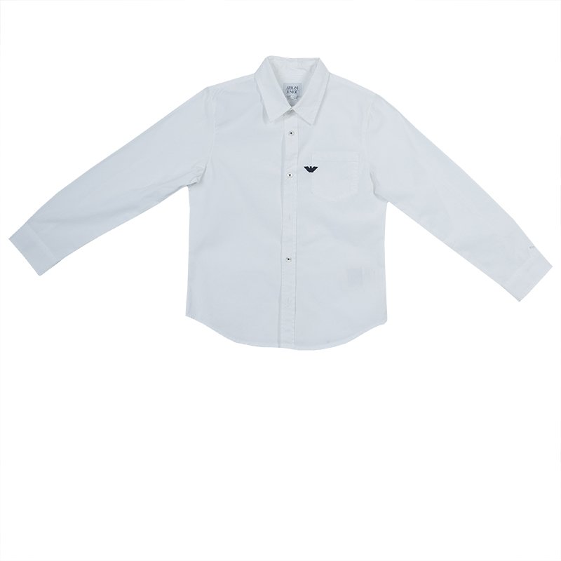 Pre Owned Armani Junior White Long Sleeve Buttondown Cotton Shirt 7 Yrs