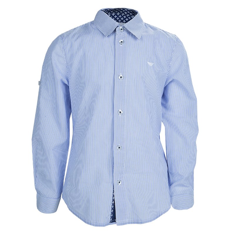 Pre Owned Armani Junior Blue Striped Long Sleeve Buttondown Cotton Shirt 6 Yrs