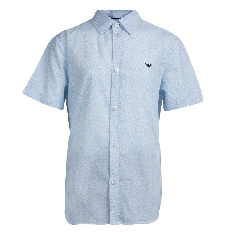 Pre Owned Armani Junior Blue Paisley Print Short Sleeve Cotton Shirt 11 Yrs