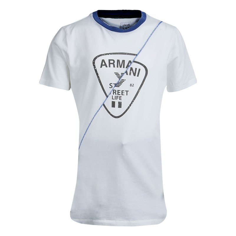 Armani Junior White Printed Short Sleeve Crew Neck T-Shirt 12 Yrs