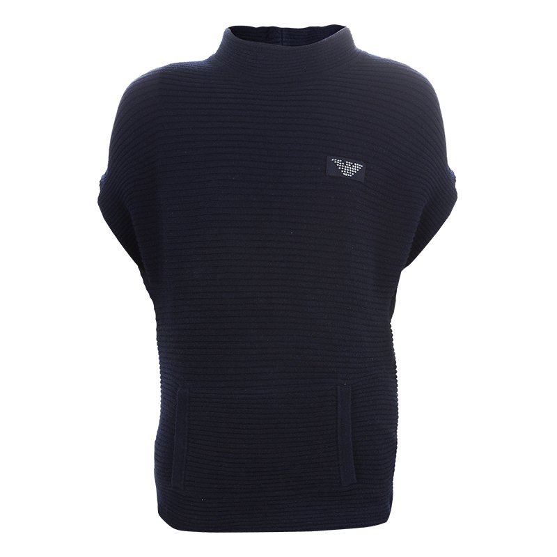 Armani Junior Navy Blue Rib Knit Mandarin Collar Dolman Sleeve Top 3 Yrs