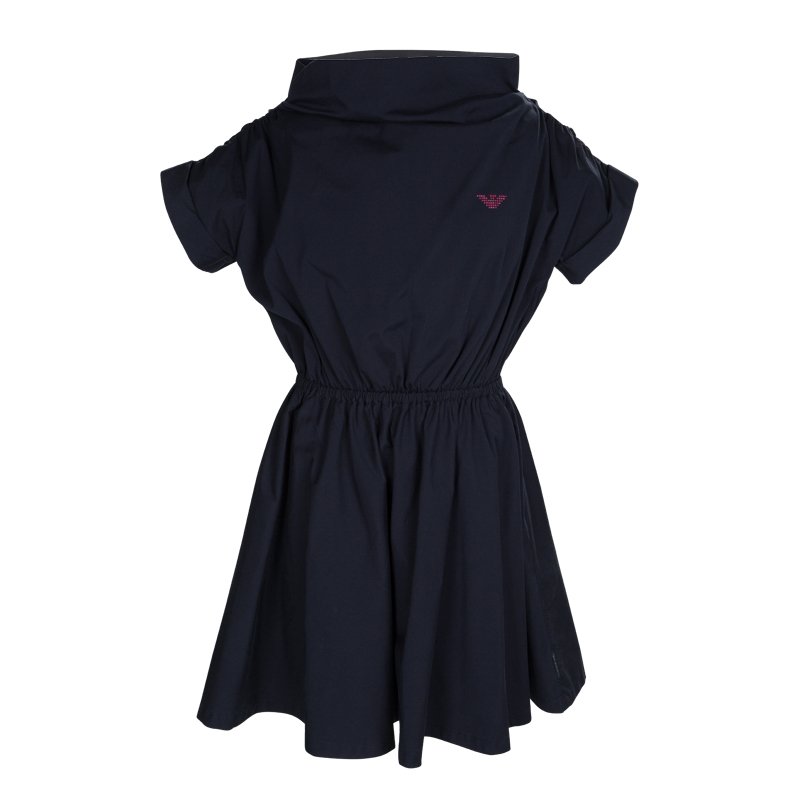 Armani Junior Navy Blue Gathered Waist Detail Dress 8 Yrs