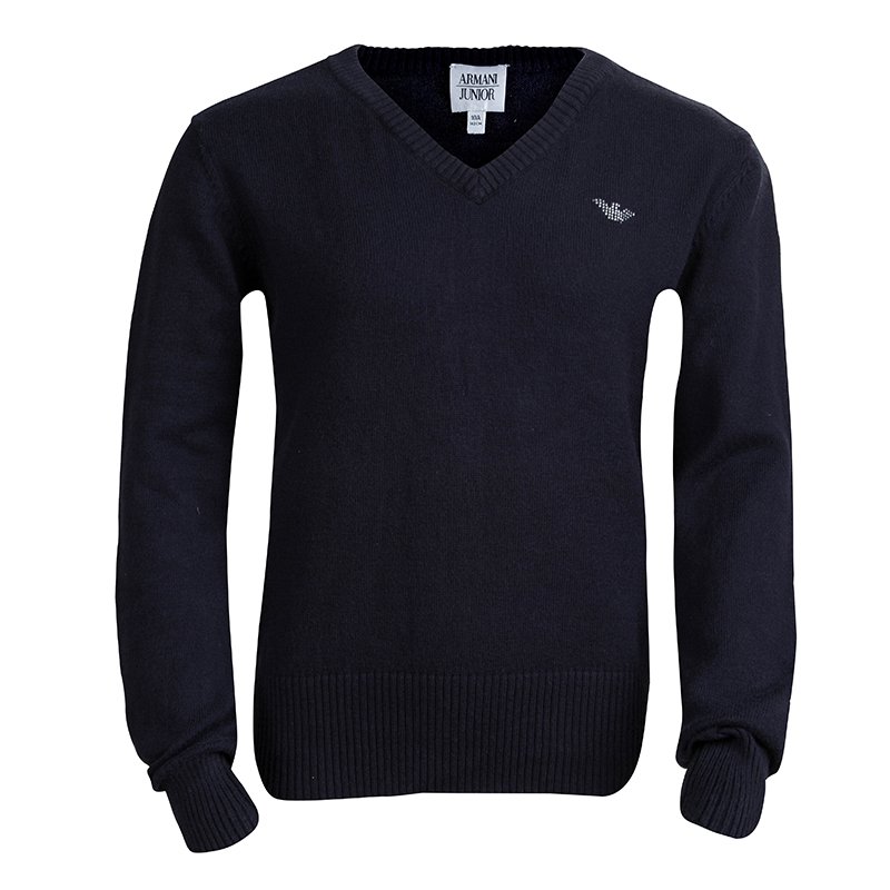 Armani Junior Navy Blue V-Neck Sweater 10 Yrs