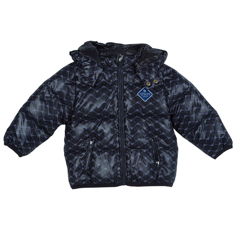 Armani Baby Navy Blue Quilted Hooded Down Jacket 12 Months