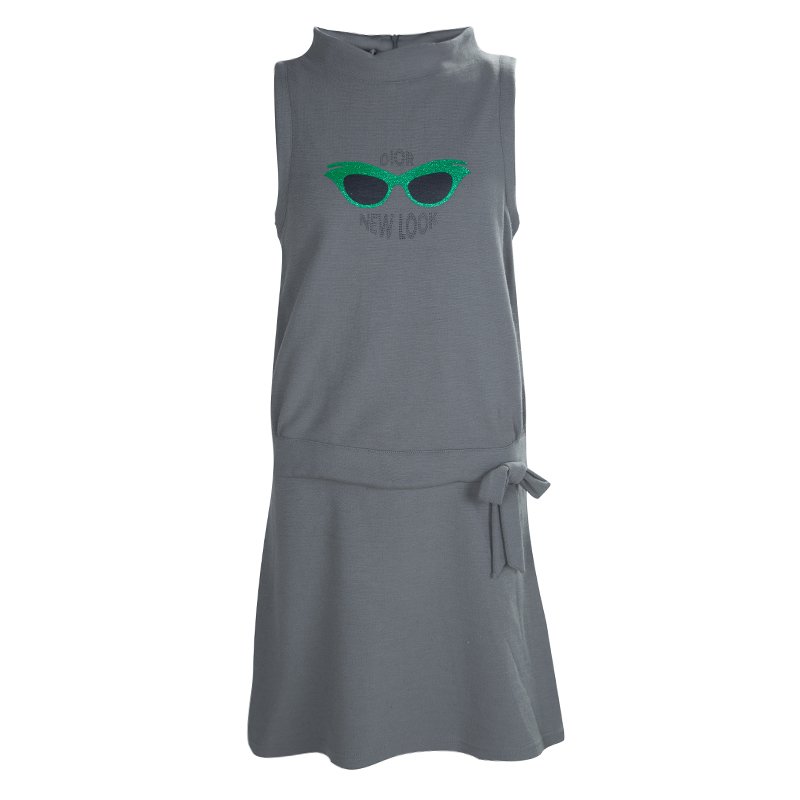 Baby Dior Grey Knit Sunglasses Print Sleeveless Dress 8 Yrs