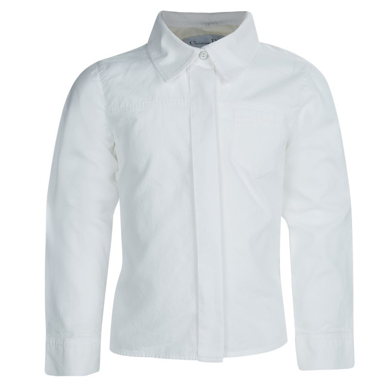 Pre Owned Baby Dior White Long Sleeve Button Down Cotton Shirt 8 Yrs