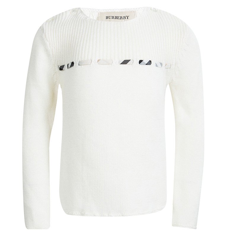 Burberry Off White Knitted Novacheck Insert Detail Long Sleeve Top 3 Yrs