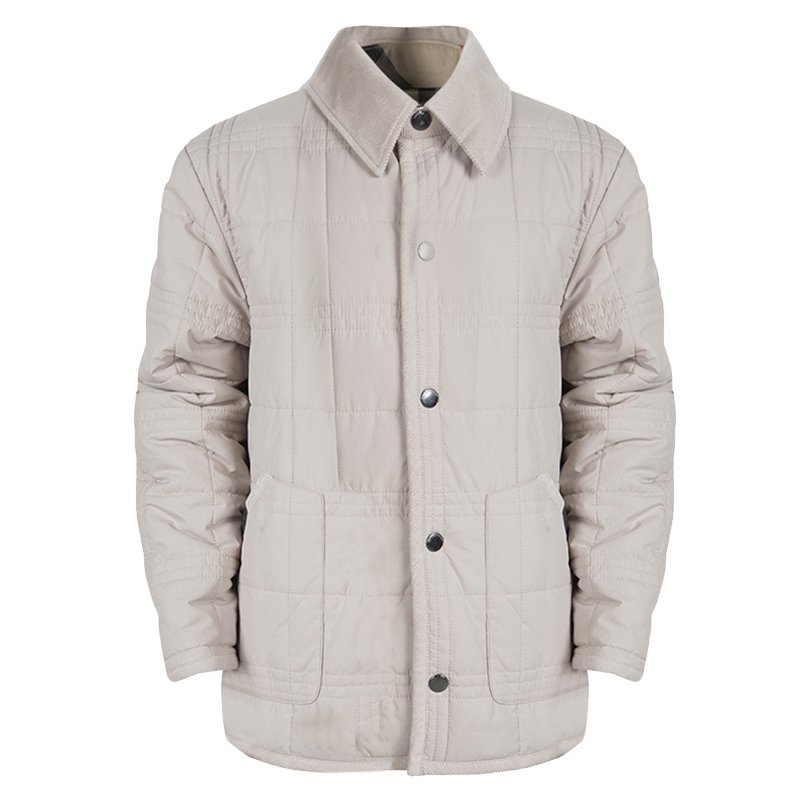 Pre Owned Burberry Beige Corduroy Trim Detail Quilted Jacket 10 Years