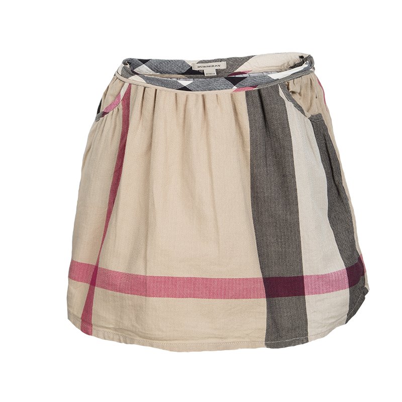 Burberry Novacheck Herringbone Pattern Cotton Gathered Skirt 4 Yrs