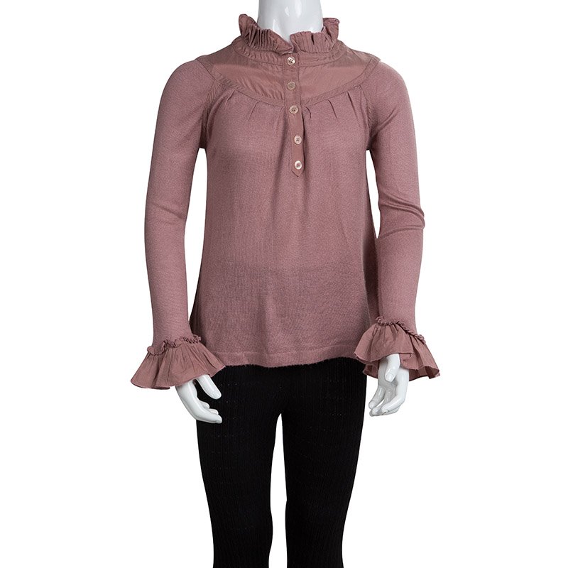 Burberry Dull Pink Knit Ruffle Detail Long Sleeve Top 4 Yrs