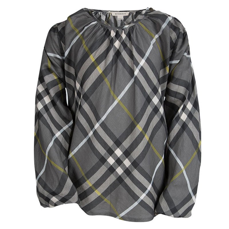 Pre Owned Burberry Grey Nova Check Long Sleeve Top 12Y