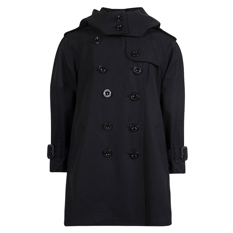 مملوكة مسبقًا معطف بربري قطن أسود بصفين أزرار وهودي 4 سنوات