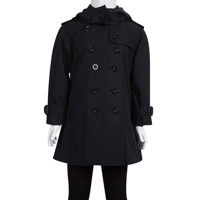 Burberry Black Cotton Double Breasted Hooded Trench Coat 4 Yrs Burberry  Kids | TLC