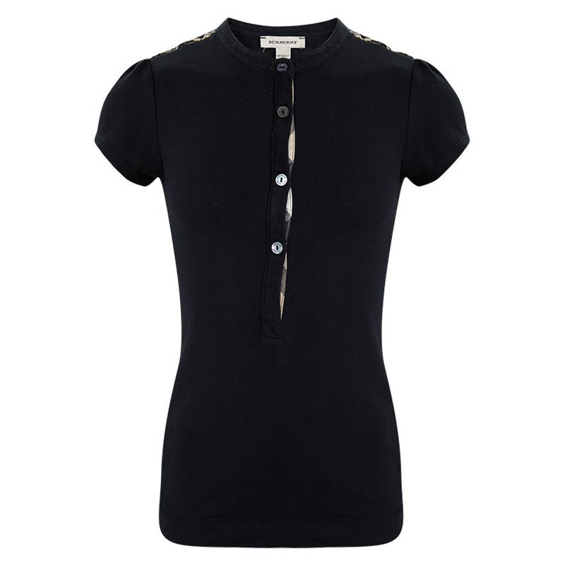Burberry Black Cotton Nova Check Shoulder Detail Top 8 Yrs