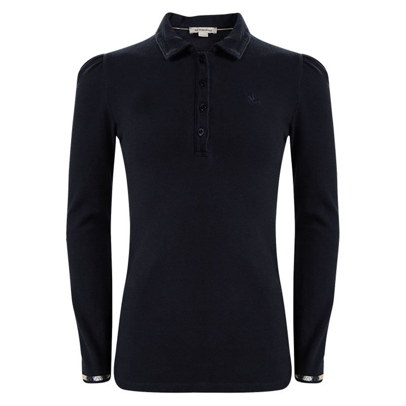 Burberry Navy Blue Cotton Cuff Trim Detail Long Sleeve Top 8 Yrs