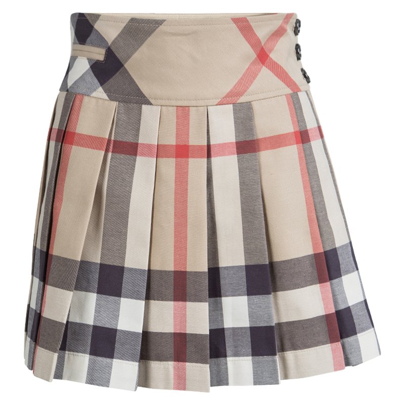 Pre Owned Burberry Children Beige Novacheck Cotton Pleated Mini Skirt 8 Yrs