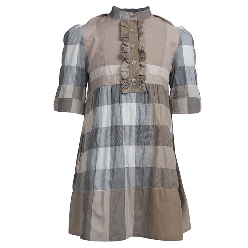 Pre Owned Burberry Brown Nova Check Print Cotton Dress  5 Yrs