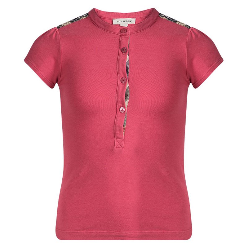 Pre Owned  Burberry Red Cotton Nova Check Shoulder Detail Top 6 Yrs