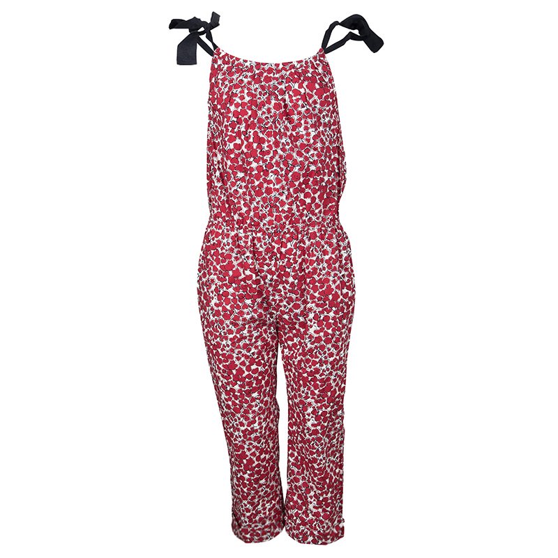 Pre Owned CH Carolina Herrera Red Printed Cotton Shoulder Tie Detail Jumpsuit 4Yrs