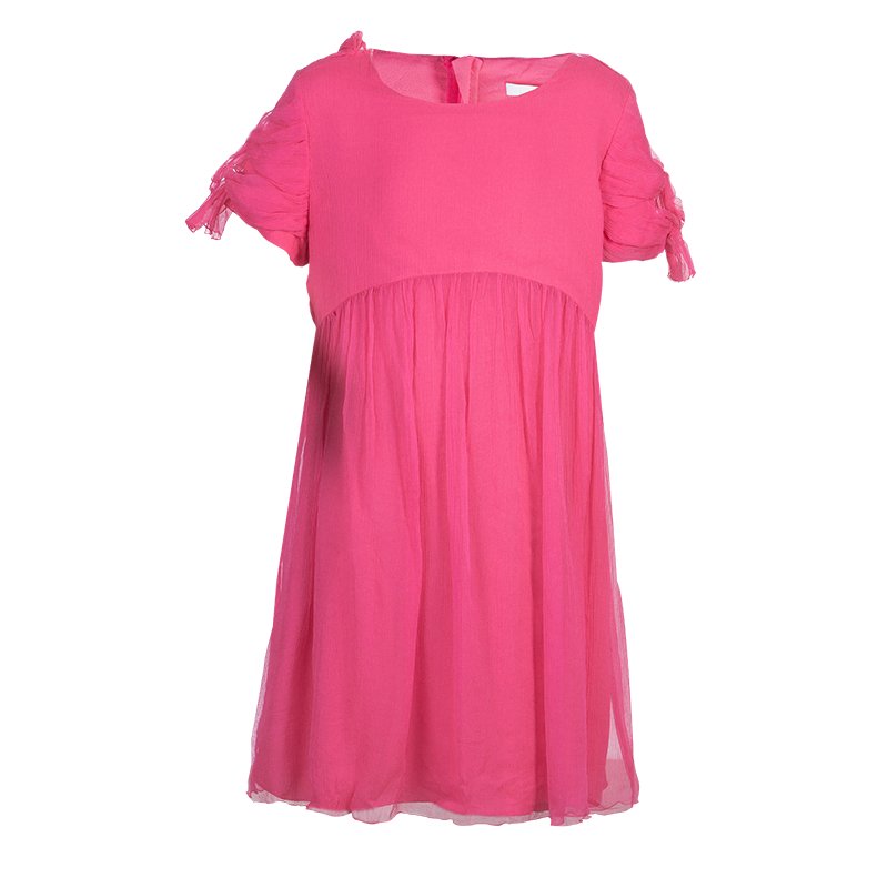 Chloe Pink Crinkled Silk Bow Detail Dress 10 Yrs Chloe | The Luxury Closet