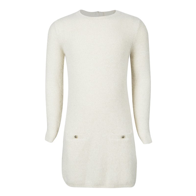 Pre Owned Chloe Beige Lurex Knit Detail Long Sleeve Sweater Dress 5 Yrs