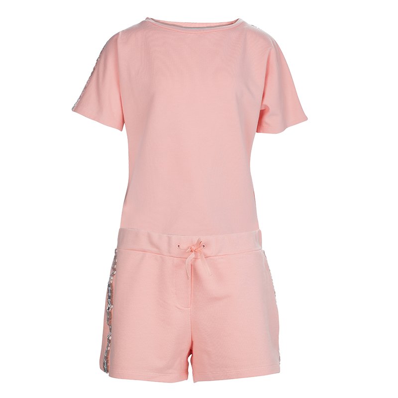 Chloe Pale Pink Cotton Terry Embellished T-Shirt and Shorts Set 12 Yrs