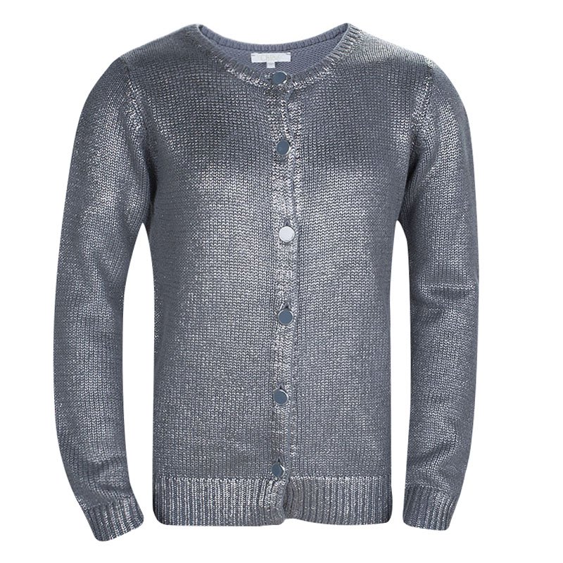 Pre Owned Chloe Silver Knit Metallic Finish Buttondown Cardigan 10 Yrs