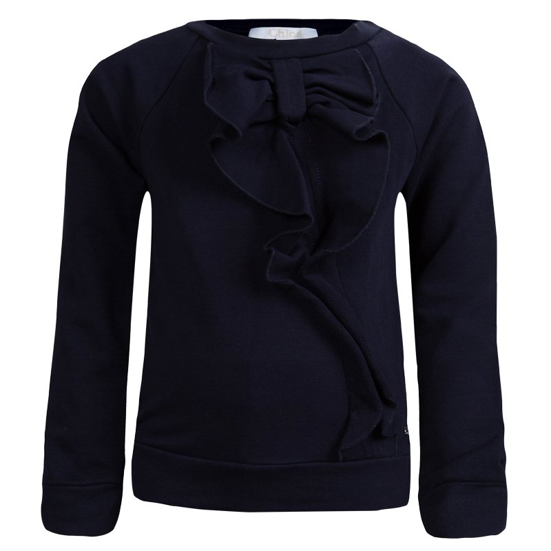 Chloe Navy Blue Knit Bow Ruffle Detail Sweatshirt 6 Yrs