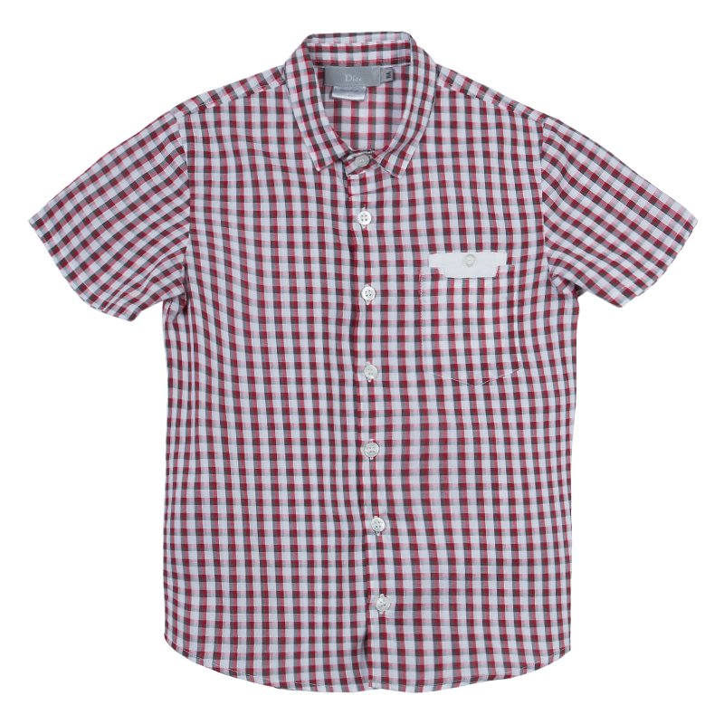 Pre Owned قميص ديور كاروهات أحمر وأبيض بأكمام قصيرة 8 سنوات