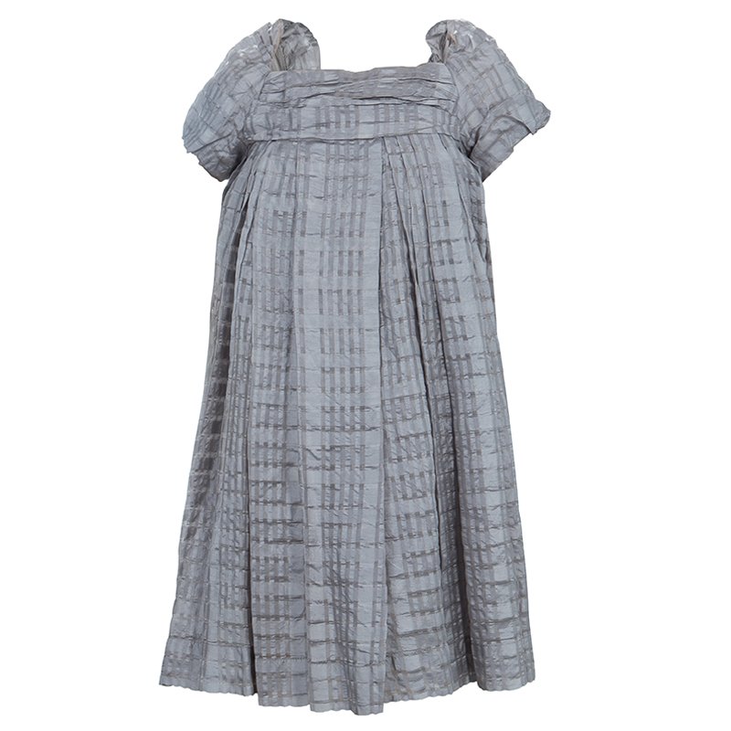 Pre Owned Dior Grey Short Sleeve Back Tie Detail Silk Dress 6 Yrs