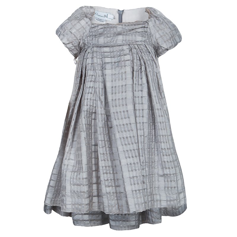 Dior Grey Short Sleeve Back Tie Detail Silk Dress 4 Yrs