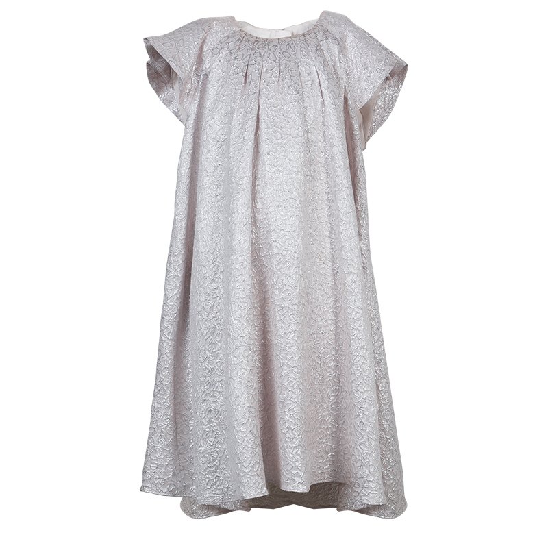 Pre Owned Dior Beige Metallic Print Short Sleeve Dress 10 Yrs