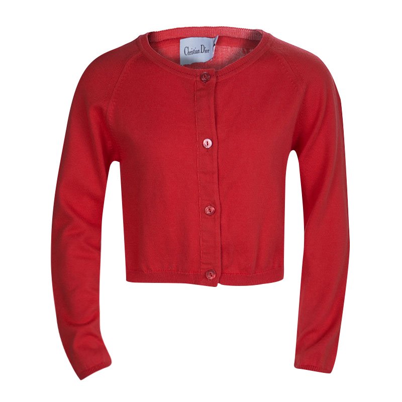 Dior Red Knit Long Sleeve Buttondown Cardigan 8 Yrs